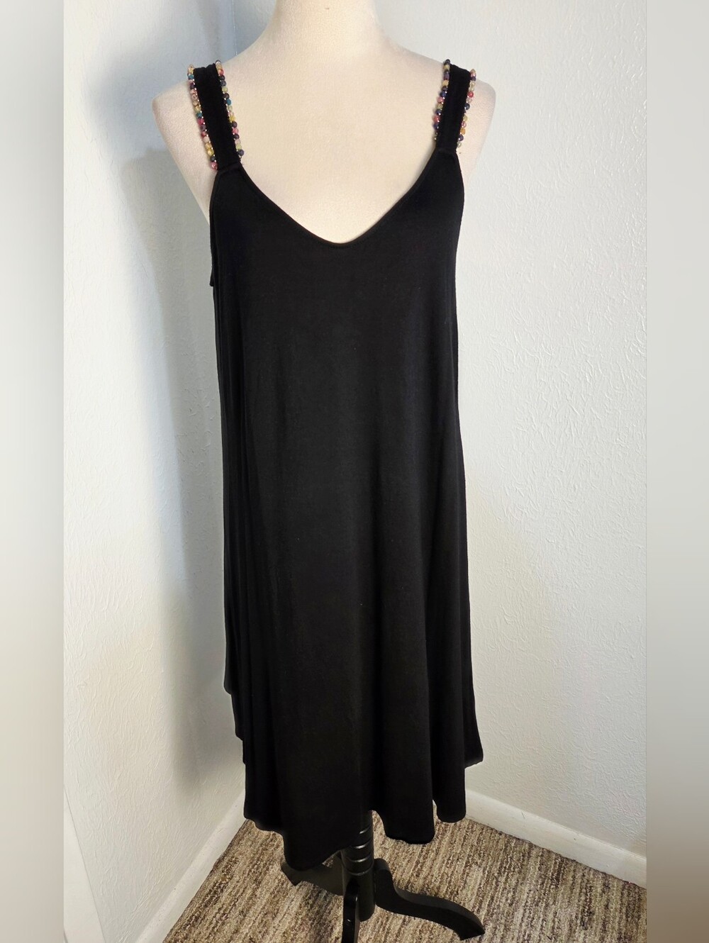 Spencer Jeremy Black Beaded Strap Swing Dress Size Large - Picture 3 of 10